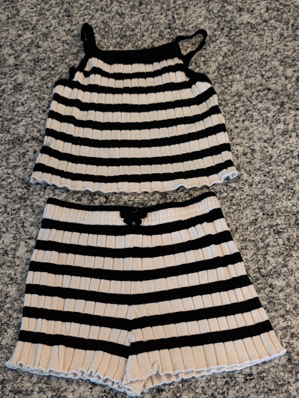 H&M Black and White Striped Ribbed Tank and Shorts Set